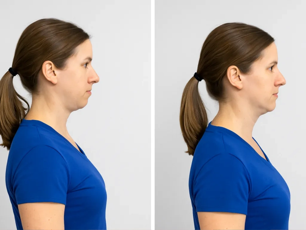 تمرین حرکت گردن به جلو و عقب و فشار به چانه 